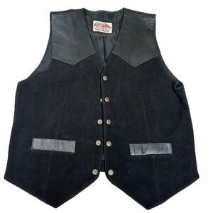 Western Men's Black Leather Vest suede‎ cowboy vintage